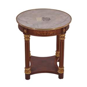 Table d'appoint ronde de luxe avec plateau en marbre blanc et pieds cannelés en feuille d'or ornée pour la décoration classique du salon - Product Image 1