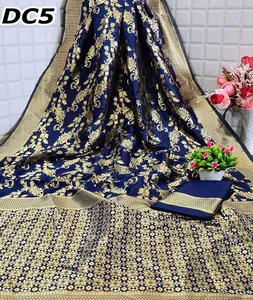 Moda etnik giyim yumuşak Banarasi İpek Saree dokuma ile ağır Pallu ve aynı dokuma sınır aynı kadınlar için bluz