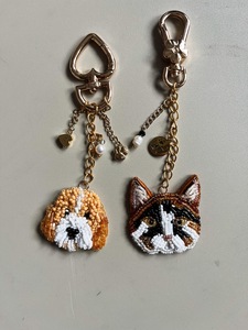 Charme de sac de portrait d'animal perlé personnalisé, porte-clés commémoratif d'animal familier personnalisé, porte-clés brodé de photo, cadeau commémoratif d'amant d'animal familier - Product Image 2