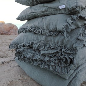 Juego de funda nórdica con volantes de lino Queen King Twin XL al por mayor con fundas de almohada de estilo rústico 200TC para el hogar, bodas, hoteles, hospitales - Product Image 6