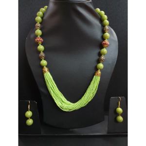 Traditional Paachi Green Seed Bead Necklace Set with 18K Gold Plated Copper Pearl Main Stone <b>Ring</b>-Fine Jewelry Sets for Gifts - Product Image 4