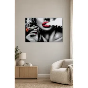 Impression sur toile Fida Red Lips Woman and Dollar Cigar - Product Image 3