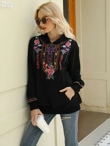 Khalee Yose Floral Embroidery Autumn Loose Pullover <b>Sweatshirt</b> <b>Vintage</b> Streetwear Hoodie for Men Black Cotton Top in 23XXXL - Product Image 4