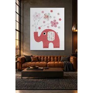 Impression sur toile Fida représentant un éléphant rose à pois qui vaporise des fleurs de son tronc - Product Image 3