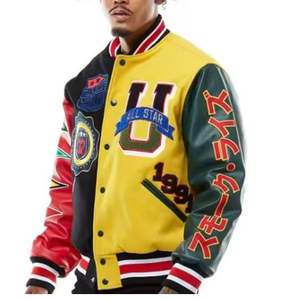 Haute qualité Letterman Varsity vestes corps en laine manches en cuir véritable grande taille manteau Varsity veste pour hommes - Product Image 3