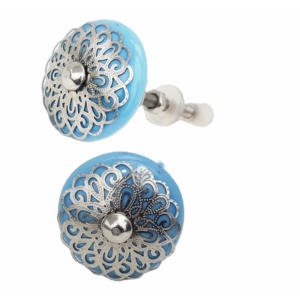 Perillas de cerámica turquesa con flor de filigrana plateada marroquí, tiradores de manija de armario de cajón Industrial para armario de cocina de dormitorio - Product Image 2