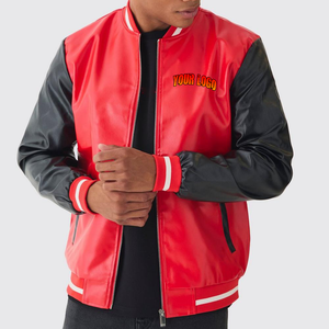 Chaqueta Universitaria para Hombre, Roja y Negra, con Capucha, Impermeable, con Cierre de Cremallera y Logotipo Frontal, Prenda Exterior de Lona - Product Image 3