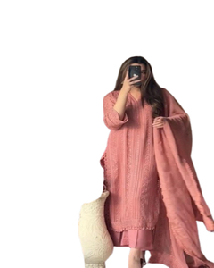 Hauts à manches longues en soie crépue naturelle lourde pour femmes décontracté motif floral travail manuel multi-aiguilles broderie complète Zari travail - Product Image 1