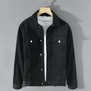 Coupe-vent rétro en velours côtelé pour hommes, long manteau d'hiver, simple boutonnage, col rabattu, vêtements d'extérieur décontractés, vêtements de travail de style - Product Image 6