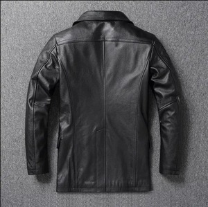 Men's Genuine Leather Trench Coat <b>Black</b> Sheep Skin Canvas Waterproof Windproof Winter Jacket - Product Image 5