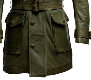 Manteau d'automne pour homme en cuir véritable personnalisé, long, avec ceinture, multi-poches, imperméable, respirant, nouvelle arrivée - Product Image 4