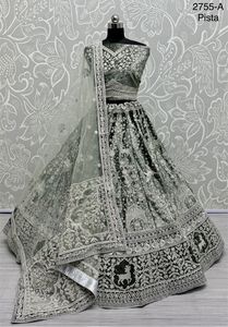 Fancy Zari Work y Dori bordado lentejuelas doradas hermosa caja Pallu Soft Net Dupatta Lehenga Choli colección para boda - Product Image 5