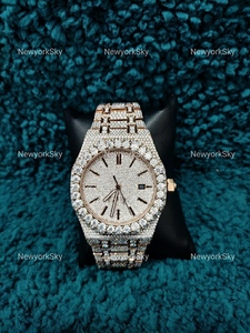 Montre-bracelet exclusive pour homme en acier inoxydable avec mouvement mécanique en moissanite hip hop bling et diamant glacé Cadran en verre - Product Image 6