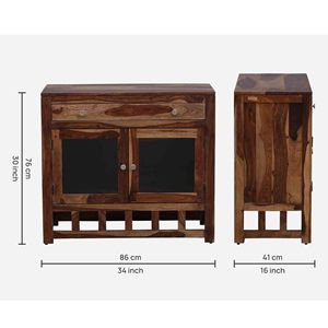 Ulyano, acabado de teca rústica, Unidad de vajilla de madera sheesham, muebles para el hogar resistentes a los arañazos para comedor - Product Image 2