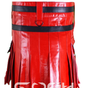 Kilt en cuir gothique rouge et noir écossais traditionnel de qualité supérieure avec poches amovibles polyvalentes - Product Image 5