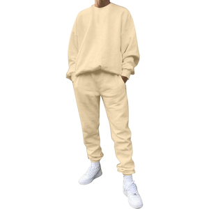 Survêtement de gymnastique deux pièces en coton imprimé solide de luxe pour hommes taille XL coupe ample col rond manches longues en gros pour l'hiver - Product Image 1