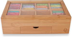 Boîte à thé - Organisateur de rangement pour sachets - Coffret en bois de bambou - Contient 8 compartiments - Livré avec un tiroir - Product Image 4