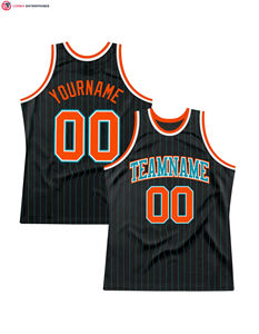 Premium de haute qualité personnalisé noir rouge à fines rayures rouge-or authentique broderie maillot de basket-ball - Product Image 3