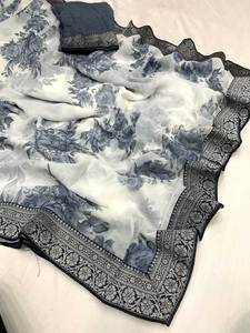 Tendencia India Bellamente diseñado Fancy Floral Printed Lace Border Work 5,5 MTR Long Length Saree para fiesta y boda - Product Image 2