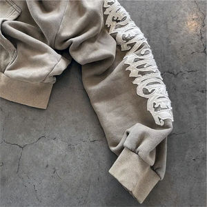 Unisex Vintage Oversized Hoodies Jogger Tracksuits High Quality Acid Wash Distressed Embroidery <b>Applique</b> Custom Plus Size Spring - Product Image 5