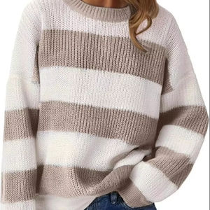 Femmes léger surdimensionné mignon couleur bloc pull printemps 2025 à la mode gaufré tricot col rond mince pull hauts - Product Image 5