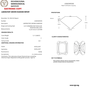 เพชรแล็บโกรนทรงเรเดียนท์ 5.11 กะรัต ได้รับการรับรองจาก IGI สี F ความสะอาด VS1 สำหรับทำเครื่องประดับ - Product Image 3
