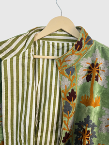 Veste en velours vert brodée à col mandarin, manches longues, motif floral, vêtement d'automne, style blouson pour femmes adultes - Product Image 3