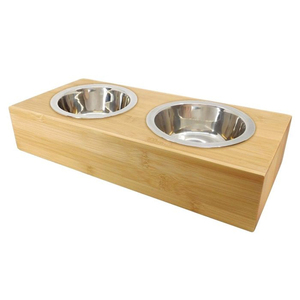 Support de bol d'eau de nourriture pour chien pour grands chiens, rehausseur de distributeur réglable en bambou avec des pieds inclinés stables - Product Image 1