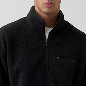 Sweat-shirt confortable pour homme en sherpa avec col zippé et poche zippée sur le devant, avec logo personnalisé, manches longues, vêtement décontracté - Product Image 2