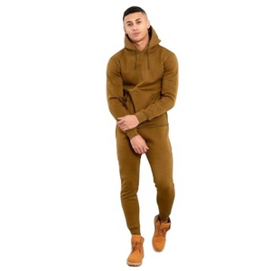 Meilleure vente Ensemble de pantalons sweatshirt tricotés en molleton marron uni unisexe avec logo personnalisé brodé Combinaison de jogging ample pour - Product Image 3