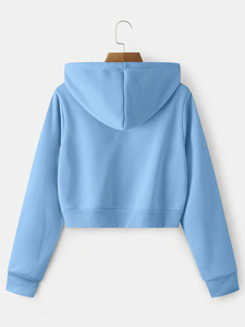 Sudadera con capucha recortada para mujer de alta calidad con manga larga estampado de calidad patrón sólido sudaderas transpirables para mujeres/niñas - Product Image 3
