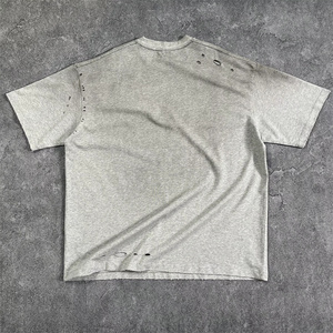 250 GSM 100% cotton đau khổ thời trang dạo phố biểu tượng tùy chỉnh trống Drop Shoulder Crew Neck t Áo sơ mi cộng với kích thước tùy chỉnh Mens Áo phông T-541 - Product Image 6