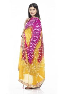 Bandhani Dupatta & Gotta Patti Latkan de mujer étnica multicolor en tela de seda bufanda de boda Rajasthani Dupatta - Product Image 2