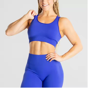 OEM ODM elegante espalda cruzada Sujetador deportivo para mujer personalizado Color azul sin costuras acolchado secado rápido gimnasio desgaste alto soporte Fitness sujetador - Product Image 2
