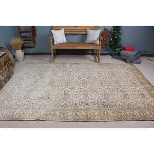 Alfombra Vintage de 6.4x9.4 pies, Alfombra Turca, Alfombra Abstracta Beige de Lana - Product Image 2