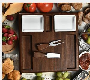 บอร์ดเสิร์ฟไม้สำหรับชีส, จานเสิร์ฟอาหาร, บอร์ดชีสพร้อมชุดช้อนส้อม, บอร์ดชีสที่ขยายได้และใช้ฐานบน - Product Image 5