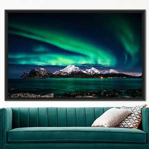 Toile d'art avec paysage de ciel nocturne d'aurore - Décoration murale imprimée, 1P : encadré noir - Product Image 1