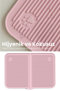 Alfombrilla para arena de gatos Ata Home de silicona multicolor, tamaño grande 40x60, con pala frontal y diseño de piscina lavable - Product Image 4