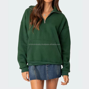 Sudadera Corta con Capucha y Media Cremallera para Mujer, de Algodón Grueso de 400 GSM, con Logotipo Personalizado y Emblema, al por Mayor - Product Image 2