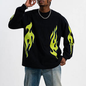 T-shirt à manches longues et col ras du cou pour hommes, surdimensionné 100% coton, dernière sérigraphie tendance, chemises de couleur unie, 220 grammes, poids du tissu - Product Image 1