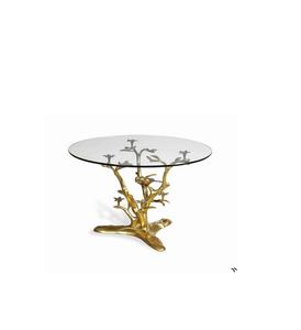 Table basse ouverte en aluminium de conception florale avec le dessus en verre approprié aux espaces d'événement ou aux environnements de vie chics - Product Image 1