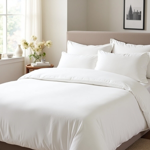 Drap en satin blanc de qualité hôtelière, respirant, en pur coton tissé, poids moyen, 240x280cm, 250 fils, mercerisé, brillant - Product Image 1