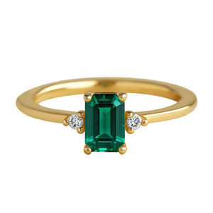 Bague de mariage moderne minimaliste en or jaune massif 14 carats avec émeraude et diamant naturel, fabricant - Product Image 1