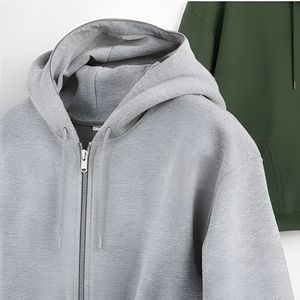 เสื้อฮู้ดซิปแบบสั่งทำสำหรับผู้ชาย ผ้าฝ้ายผสมโพลีเอสเตอร์ ผ้าฟลีซ ทรงหลวม สวมใส่สบาย เหมาะสำหรับออกกำลังกาย พร้อมโลโก้พิมพ์นูน - Product Image 1