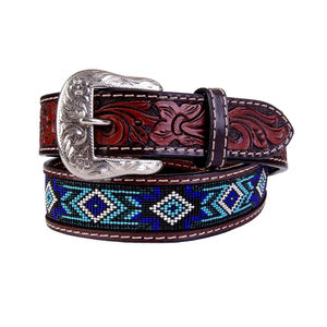 Cinturón Unisex de Cuero Genuino Argentino Importado con Diseño de Cuentas de Tercer Ojo, Hebilla de Vaquero de Latón Macizo con Grabado a Mano, Ancho de 40 mm - Product Image 1