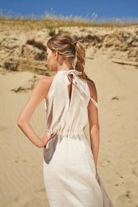 เดรสผ้าซาตินวินเทจสำหรับผู้หญิงชุดเดรสสำหรับผู้หญิงเสื้อคอกลมคล้องคอแขนกุดถักทอสไตล์เก๋ๆสไตล์วินเทจ - Product Image 4