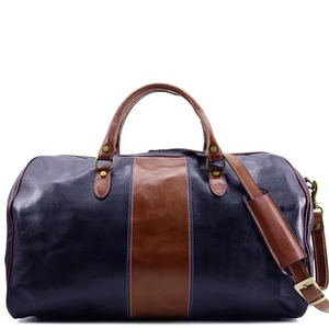 Sac de voyage en cuir bleu marine et beige pour homme, sac de week-end de luxe bicolore, sac de voyage pour la nuit, sac de sport, grand sac fourre-tout en polyester - Product Image 6