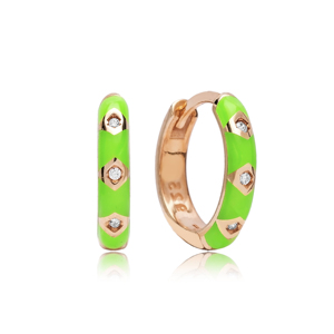 Boucles d'oreilles créoles en émail vert néon en gros bijoux en argent Sterling 925 turc élégant à la mode bijoux fins - Product Image 3