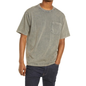 T-shirts pour hommes personnalisés lavés à l'acide vintage poids lourd 230 grammes 100% coton coupe carrée rapidement tricoté en détresse style High Street - Product Image 1