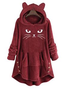 Sudadera con capucha con estampado de dibujos animados y letras de felpa para Otoño e Invierno para mujer, Top informal holgado de manga larga, Top cálido de punto - Product Image 3